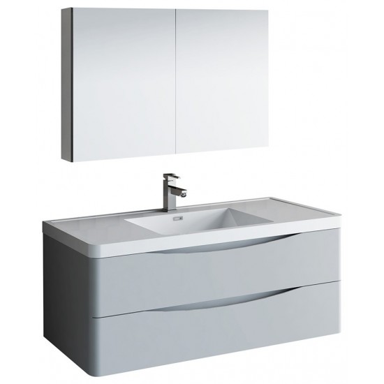 Tuscany 48" Glossy Gray Wall Hung Modern Bathroom Vanity w/ Medicine Cabinet