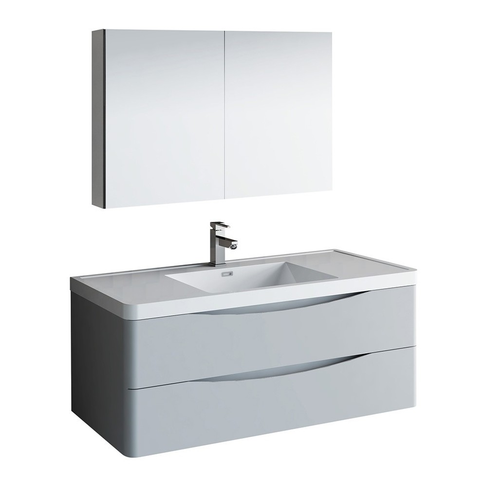 Tuscany 48" Glossy Gray Wall Hung Modern Bathroom Vanity w/ Medicine Cabinet