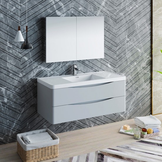 Tuscany 48" Glossy Gray Wall Hung Modern Bathroom Vanity w/ Medicine Cabinet