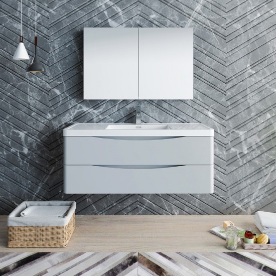 Tuscany 48" Glossy Gray Wall Hung Modern Bathroom Vanity w/ Medicine Cabinet