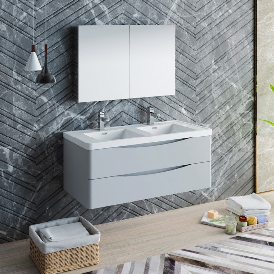 Tuscany 48 Gray Wall Hung Double Sink Modern Bathroom Vanity w/ Medicine Cabinet