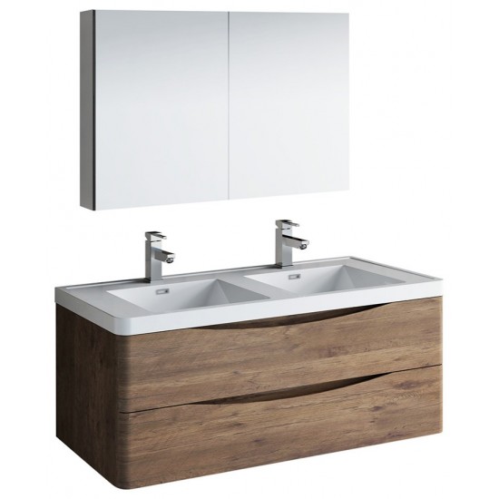 Tuscany 48 Rosewood Wall Hung Double Sink Bathroom Vanity w/ Medicine Cabinet