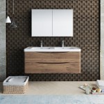 Tuscany 48 Rosewood Wall Hung Double Sink Bathroom Vanity w/ Medicine Cabinet