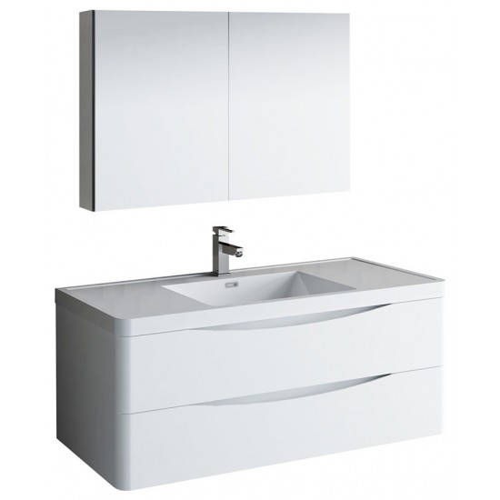 Tuscany 48" Glossy White Wall Hung Modern Bathroom Vanity w/ Medicine Cabinet