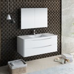 Tuscany 48" Glossy White Wall Hung Modern Bathroom Vanity w/ Medicine Cabinet