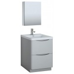 Tuscany 24" Glossy Gray Free Standing Modern Bathroom Vanity w/ Medicine Cabinet