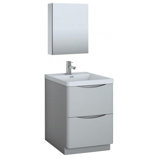 Tuscany 24" Glossy Gray Free Standing Modern Bathroom Vanity w/ Medicine Cabinet