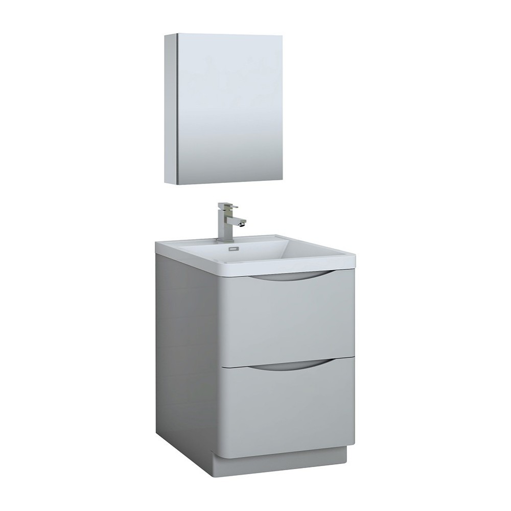 Tuscany 24" Glossy Gray Free Standing Modern Bathroom Vanity w/ Medicine Cabinet Tuscany 24" Glossy Gray Free Standing Modern Bathroom Vanity w/ Medicine Cabinet