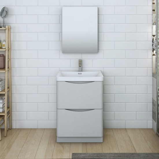 Tuscany 24" Glossy Gray Free Standing Modern Bathroom Vanity w/ Medicine Cabinet