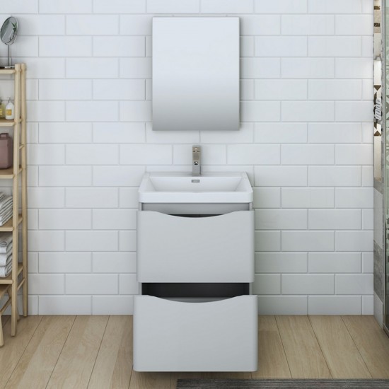 Tuscany 24" Glossy Gray Free Standing Modern Bathroom Vanity w/ Medicine Cabinet