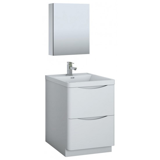 Tuscany 24 Glossy White Free Standing Modern Bathroom Vanity w/ Medicine Cabinet