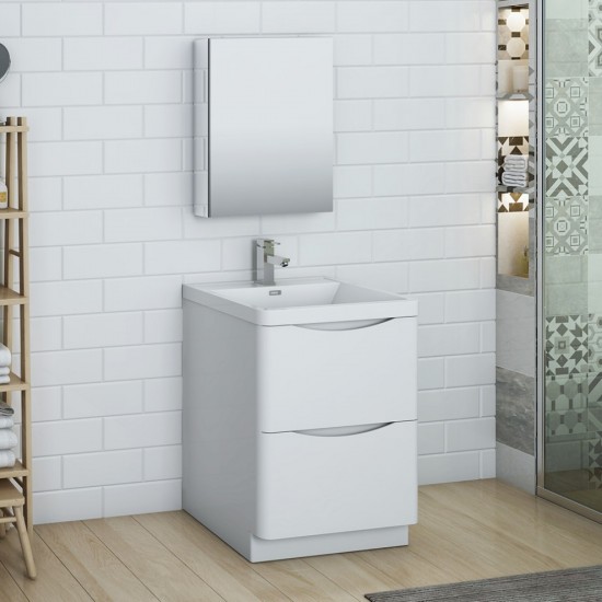 Tuscany 24 Glossy White Free Standing Modern Bathroom Vanity w/ Medicine Cabinet