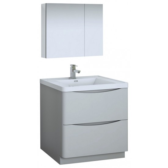 Tuscany 32" Glossy Gray Free Standing Modern Bathroom Vanity w/ Medicine Cabinet