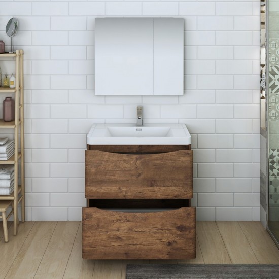 Tuscany 32" Rosewood Free Standing Modern Bathroom Vanity w/ Medicine Cabinet