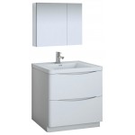 Tuscany 32 Glossy White Free Standing Modern Bathroom Vanity w/ Medicine Cabinet