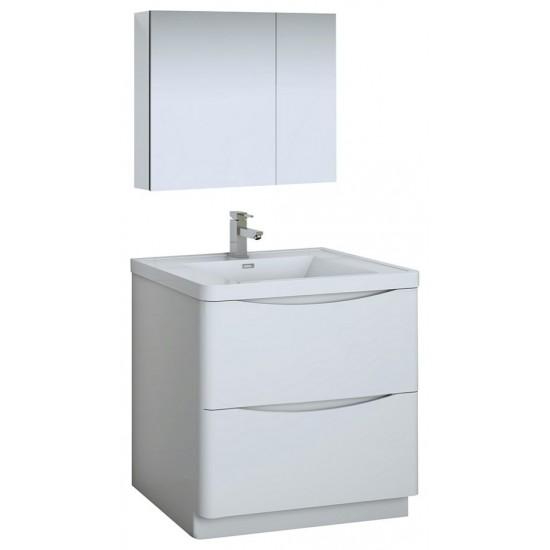 Tuscany 32 Glossy White Free Standing Modern Bathroom Vanity w/ Medicine Cabinet