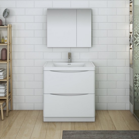 Tuscany 32 Glossy White Free Standing Modern Bathroom Vanity w/ Medicine Cabinet