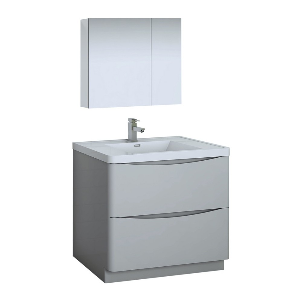 Tuscany 36" Glossy Gray Free Standing Modern Bathroom Vanity w/ Medicine Cabinet Tuscany 36" Glossy Gray Free Standing Modern Bathroom Vanity w/ Medicine Cabinet