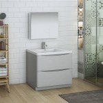 Tuscany 36" Glossy Gray Free Standing Modern Bathroom Vanity w/ Medicine Cabinet