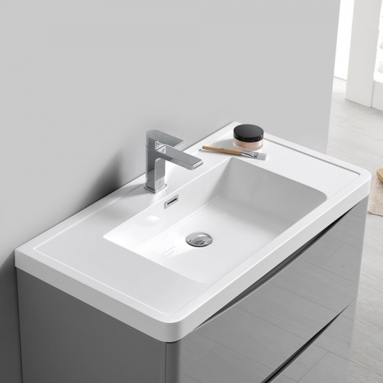 Tuscany 36" Glossy Gray Free Standing Modern Bathroom Vanity w/ Medicine Cabinet