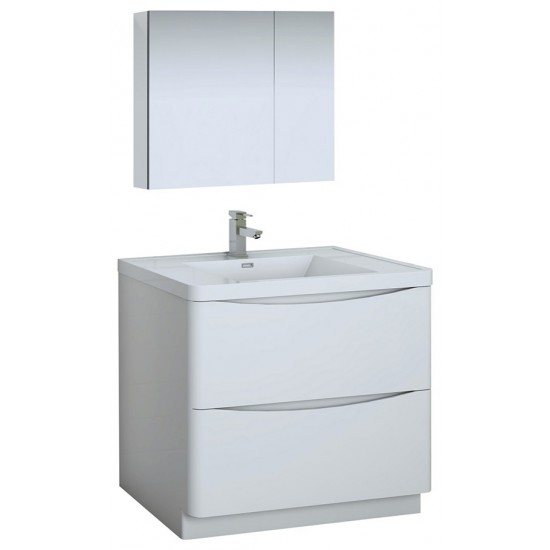 Tuscany 36 Glossy White Free Standing Modern Bathroom Vanity w/ Medicine Cabinet