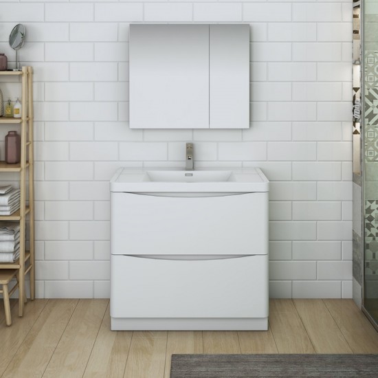 Tuscany 36 Glossy White Free Standing Modern Bathroom Vanity w/ Medicine Cabinet