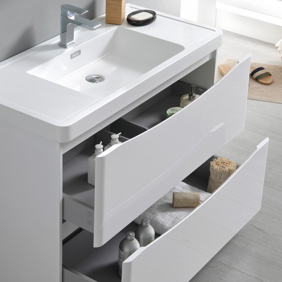 Tuscany 36 Glossy White Free Standing Modern Bathroom Vanity w/ Medicine Cabinet