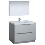 Tuscany 40" Glossy Gray Free Standing Modern Bathroom Vanity w/ Medicine Cabinet