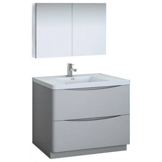 Tuscany 40" Glossy Gray Free Standing Modern Bathroom Vanity w/ Medicine Cabinet