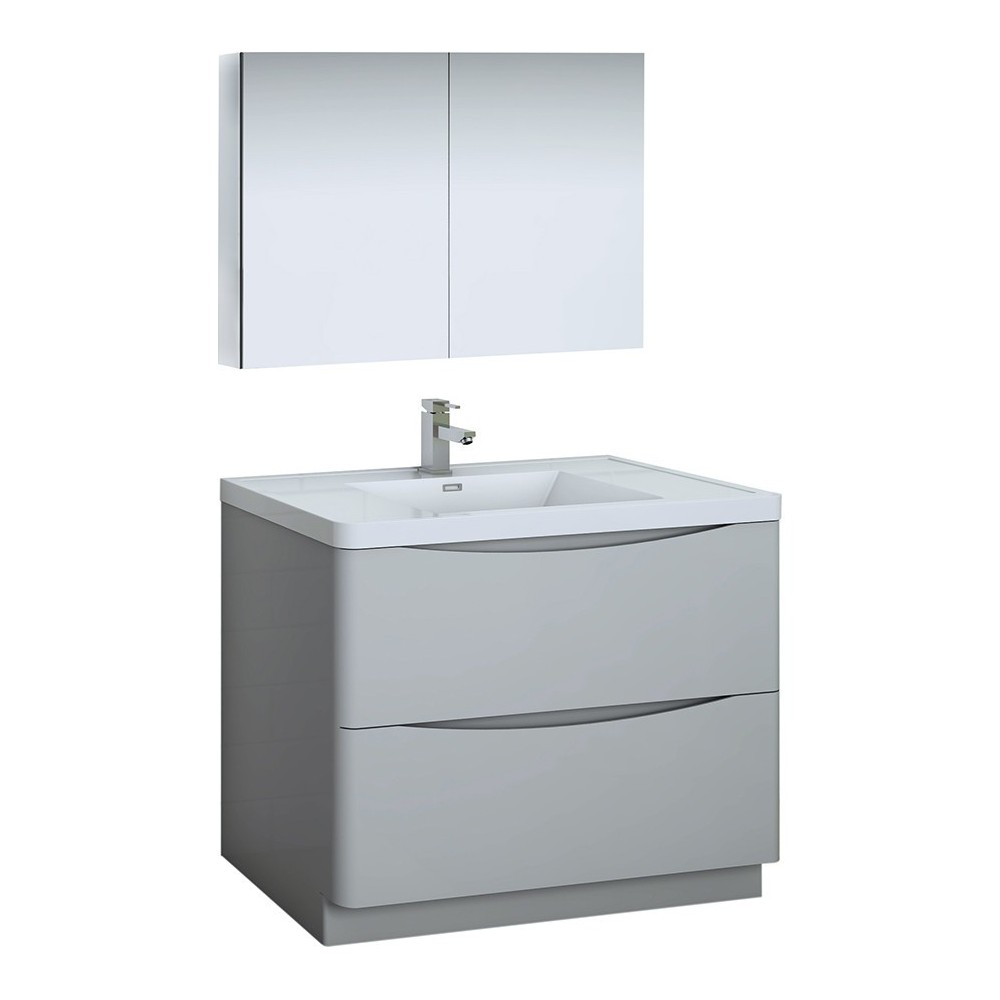 Tuscany 40" Glossy Gray Free Standing Modern Bathroom Vanity w/ Medicine Cabinet