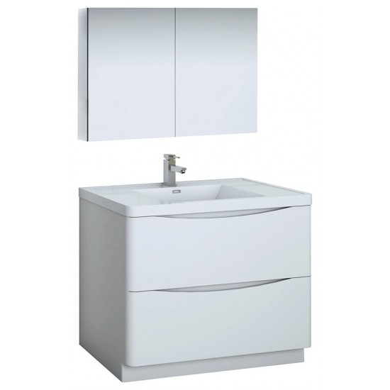 Tuscany 40 Glossy White Free Standing Modern Bathroom Vanity w/ Medicine Cabinet