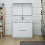 Tuscany 40 Glossy White Free Standing Modern Bathroom Vanity w/ Medicine Cabinet