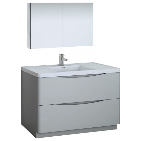 Tuscany 48" Glossy Gray Free Standing Modern Bathroom Vanity w/ Medicine Cabinet