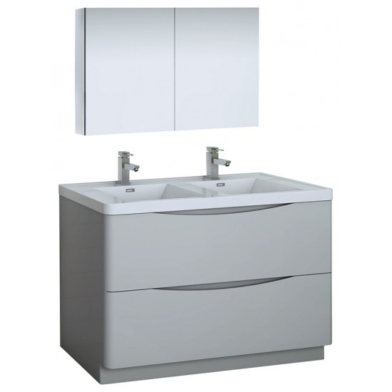 Tuscany 48 Gray Free Standing Double Sink Bathroom Vanity w/ Medicine Cabinet