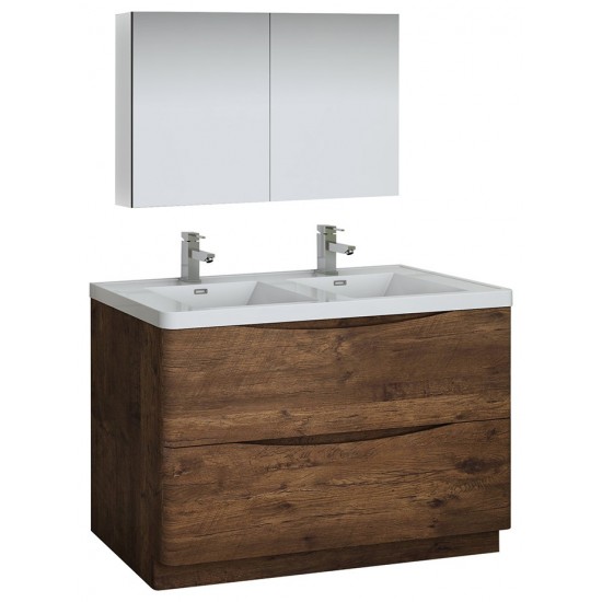 Tuscany 48 Rosewood Free Standing DBL Sink Bathroom Vanity w/ Medicine Cabinet