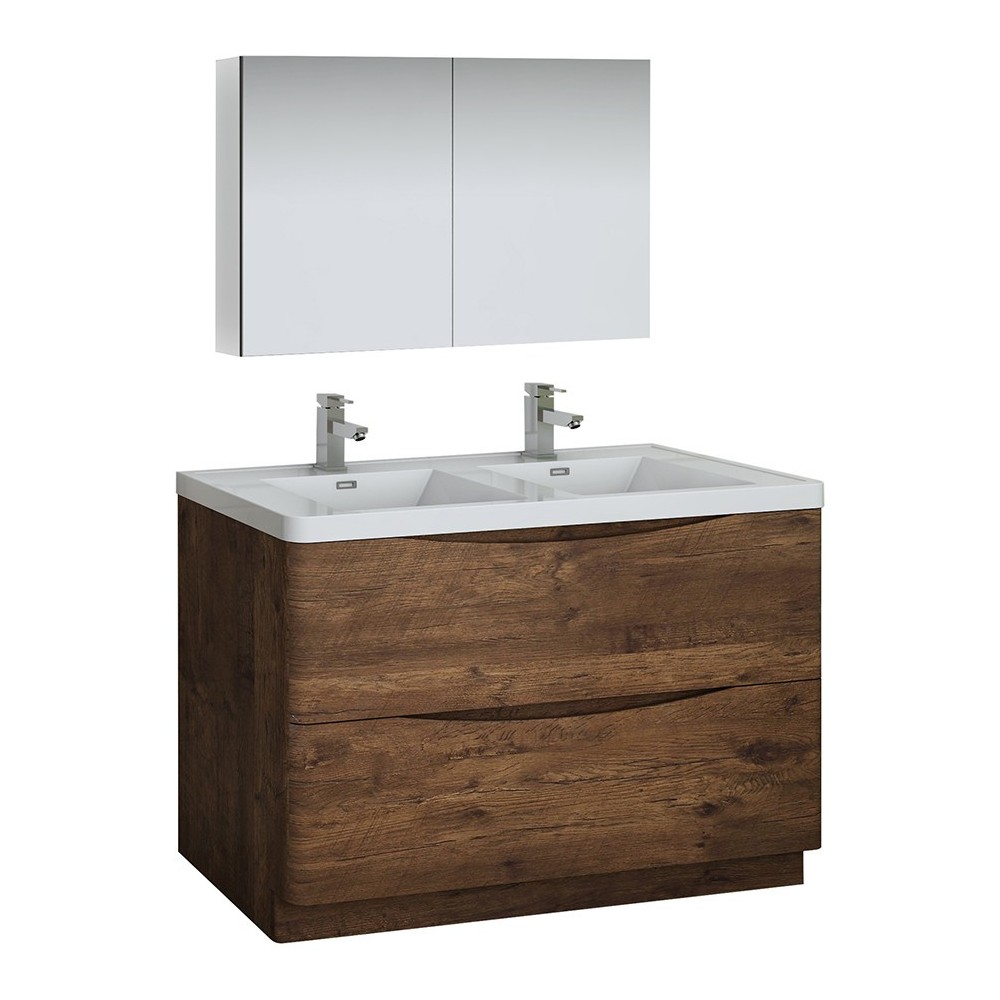 Tuscany 48 Rosewood Free Standing DBL Sink Bathroom Vanity w/ Medicine Cabinet