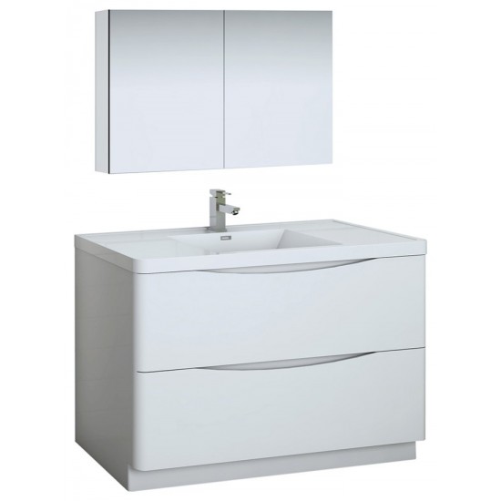 Tuscany 48 Glossy White Free Standing Modern Bathroom Vanity w/ Medicine Cabinet