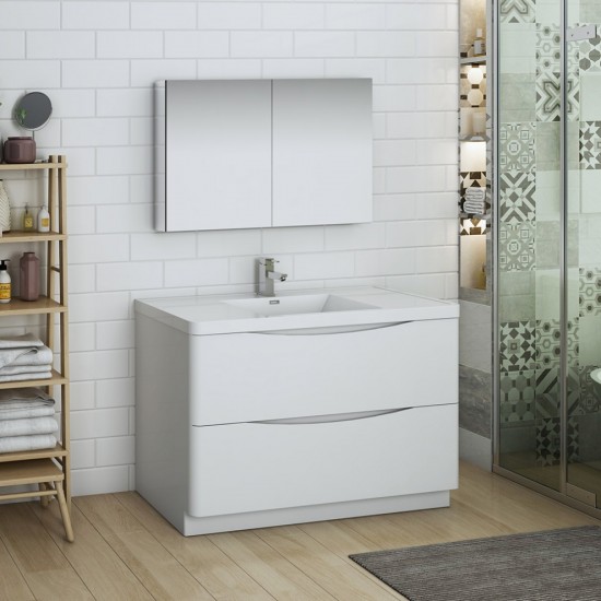 Tuscany 48 Glossy White Free Standing Modern Bathroom Vanity w/ Medicine Cabinet