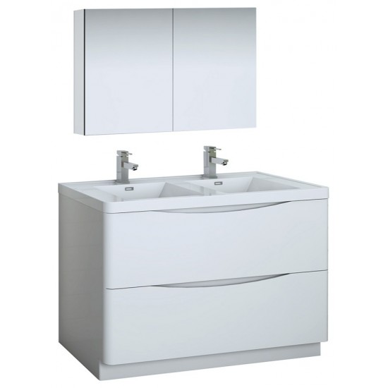 Tuscany 48 White Free Standing Double Sink Bathroom Vanity w/ Medicine Cabinet