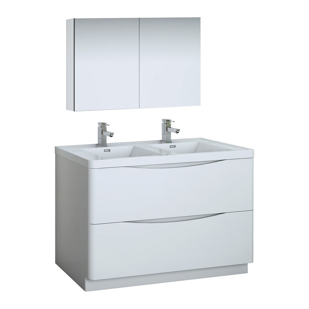 Tuscany 48 White Free Standing Double Sink Bathroom Vanity w/ Medicine Cabinet Tuscany 48 White Free Standing Double Sink Bathroom Vanity w/ Medicine Cabinet