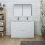 Tuscany 48 White Free Standing Double Sink Bathroom Vanity w/ Medicine Cabinet