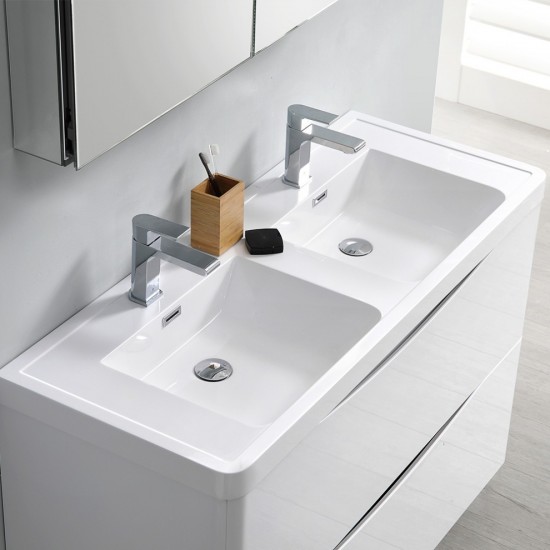 Tuscany 48 White Free Standing Double Sink Bathroom Vanity w/ Medicine Cabinet
