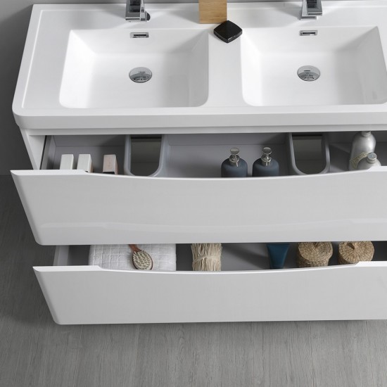 Tuscany 48 White Free Standing Double Sink Bathroom Vanity w/ Medicine Cabinet