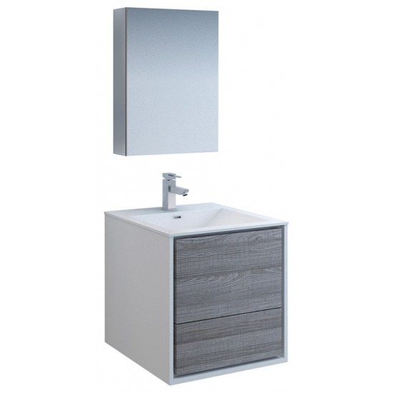 Catania 24" Glossy Ash Gray Wall Hung Modern Bathroom Vanity w/ Medicine Cabinet