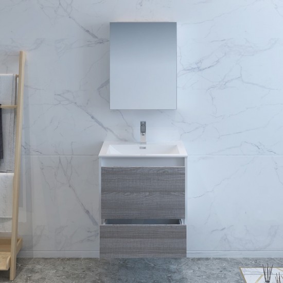 Catania 24" Glossy Ash Gray Wall Hung Modern Bathroom Vanity w/ Medicine Cabinet