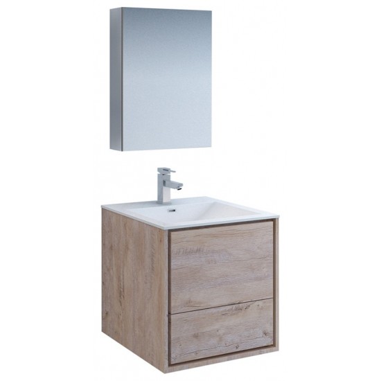 Catania 24 Natural Wood Wall Hung Modern Bathroom Vanity w/ Medicine Cabinet