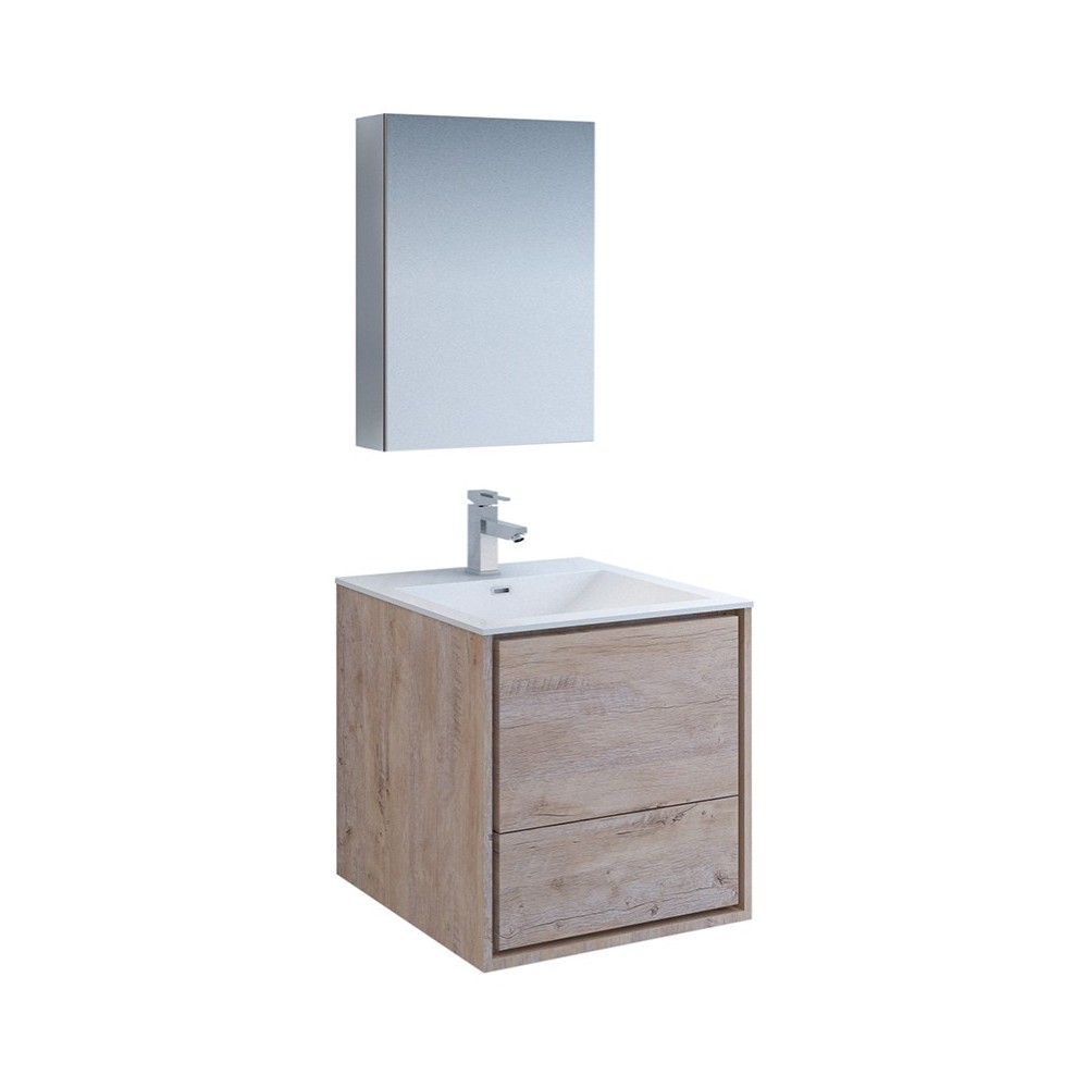 Catania 24 Natural Wood Wall Hung Modern Bathroom Vanity w/ Medicine Cabinet