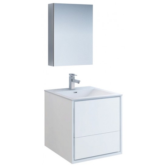 Catania 24" Glossy White Wall Hung Modern Bathroom Vanity w/ Medicine Cabinet