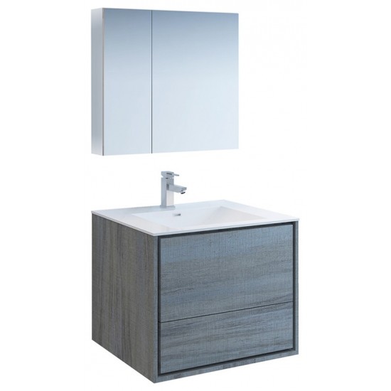 Catania 30" Ocean Gray Wall Hung Modern Bathroom Vanity w/ Medicine Cabinet