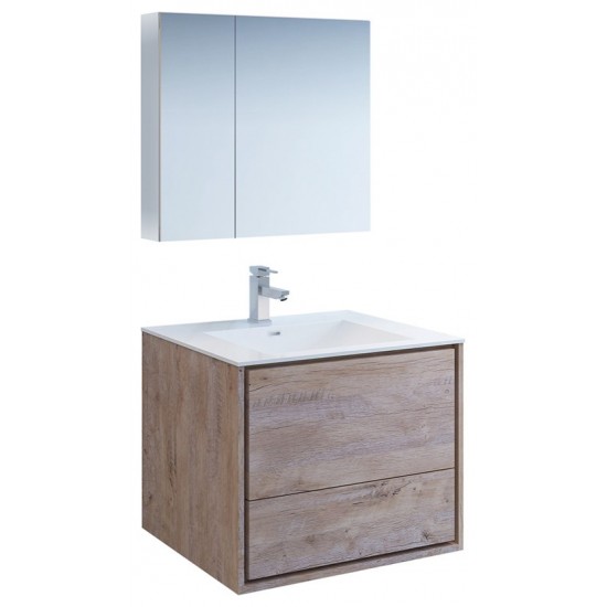 Catania 30 Natural Wood Wall Hung Modern Bathroom Vanity w/ Medicine Cabinet